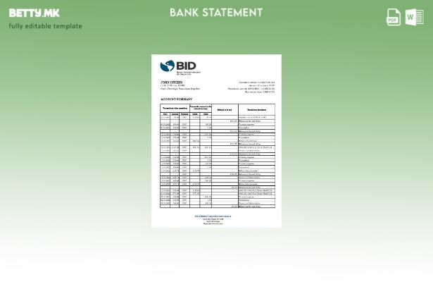 модерен стил Доминиканска Република Шаблон ексел за извод од банка